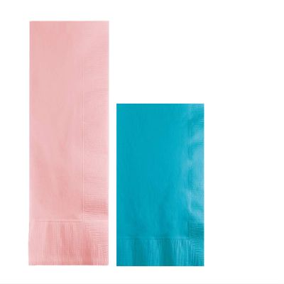Converting Paper Bulk Party Napkin Bundle, 100 Classic Pink Dinner and 200 Bermuda Blue Beverage/Cocktail Paper Napkins, Box of 300 Napkins