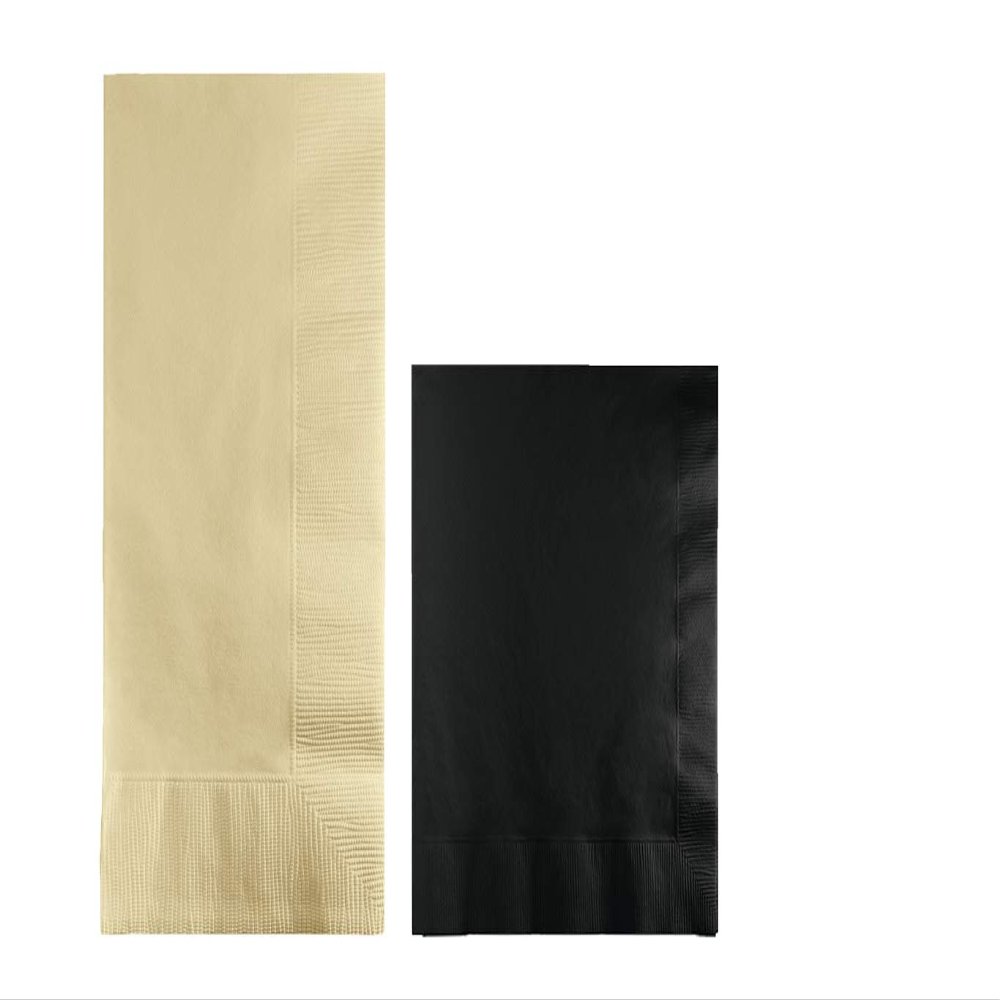 Converting Paper Bulk Party Napkin Bundle, 100 Ivory Dinner and 200 Black Beverage/Cocktail Paper Napkins, Box of 300 Napkins