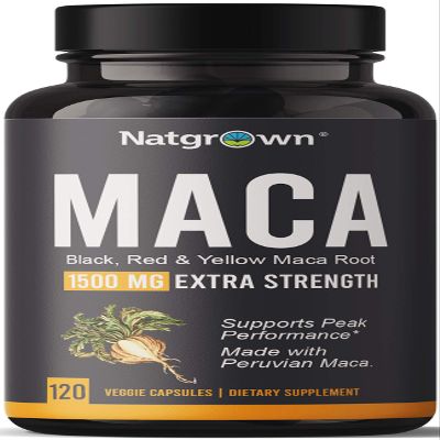 Natgrown Organic Maca Root Powder Capsules - Black, Red & Yellow - 1500 mg per Serving - Gelatinized Peruvian Maca Supplement - Non-GMO, Gluten-Free, Vegan - (120 Count)
