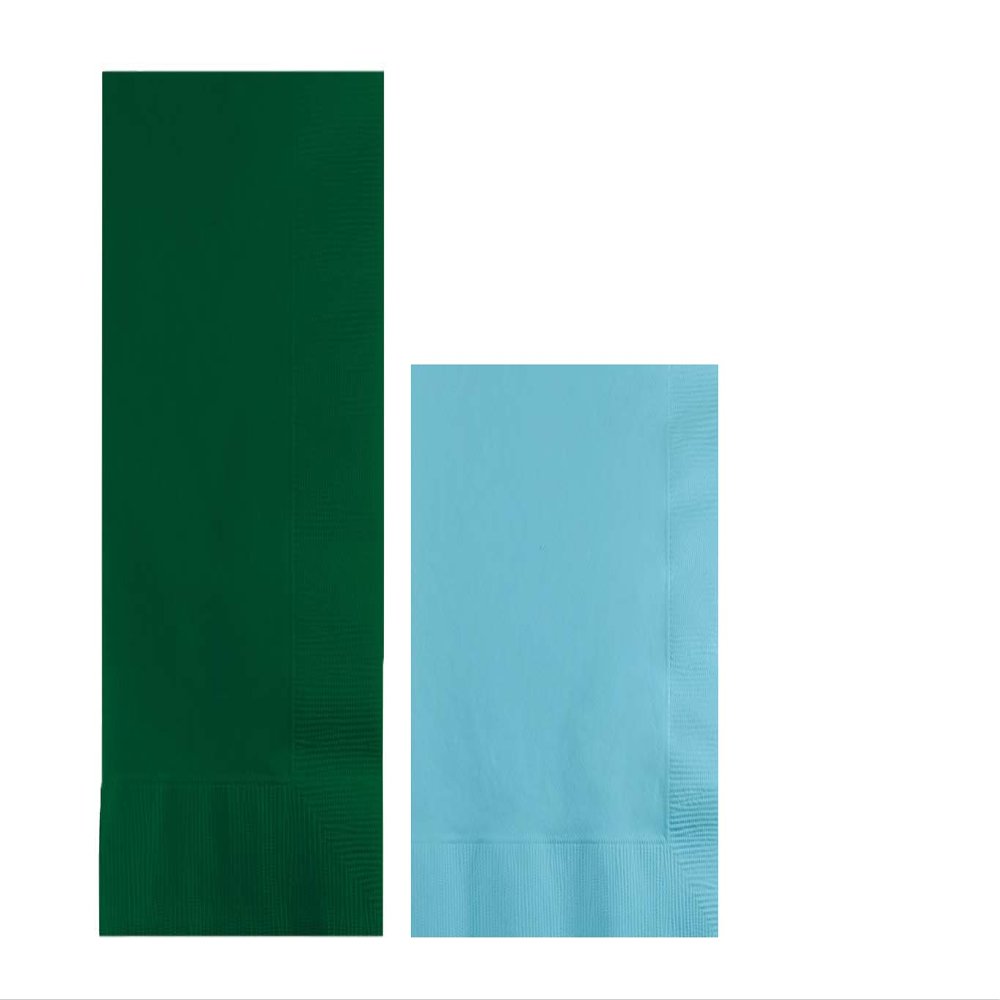 Converting Paper Bulk Party Napkin Bundle, 100 Hunter Green Dinner and 200 Pastel Blue Beverage/Cocktail Paper Napkins, Box of 300 Napkins