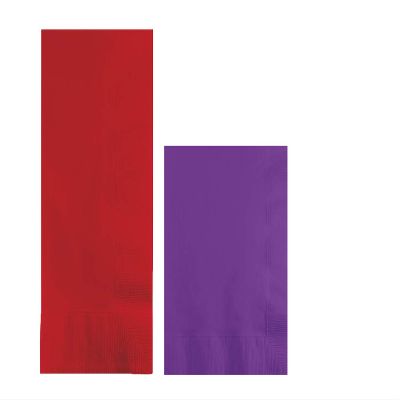 Converting Paper Bulk Party Napkin Bundle, 100 Red Dinner and 200 Amethyst Purple Beverage/Cocktail Paper Napkins, Box of 300 Napkins