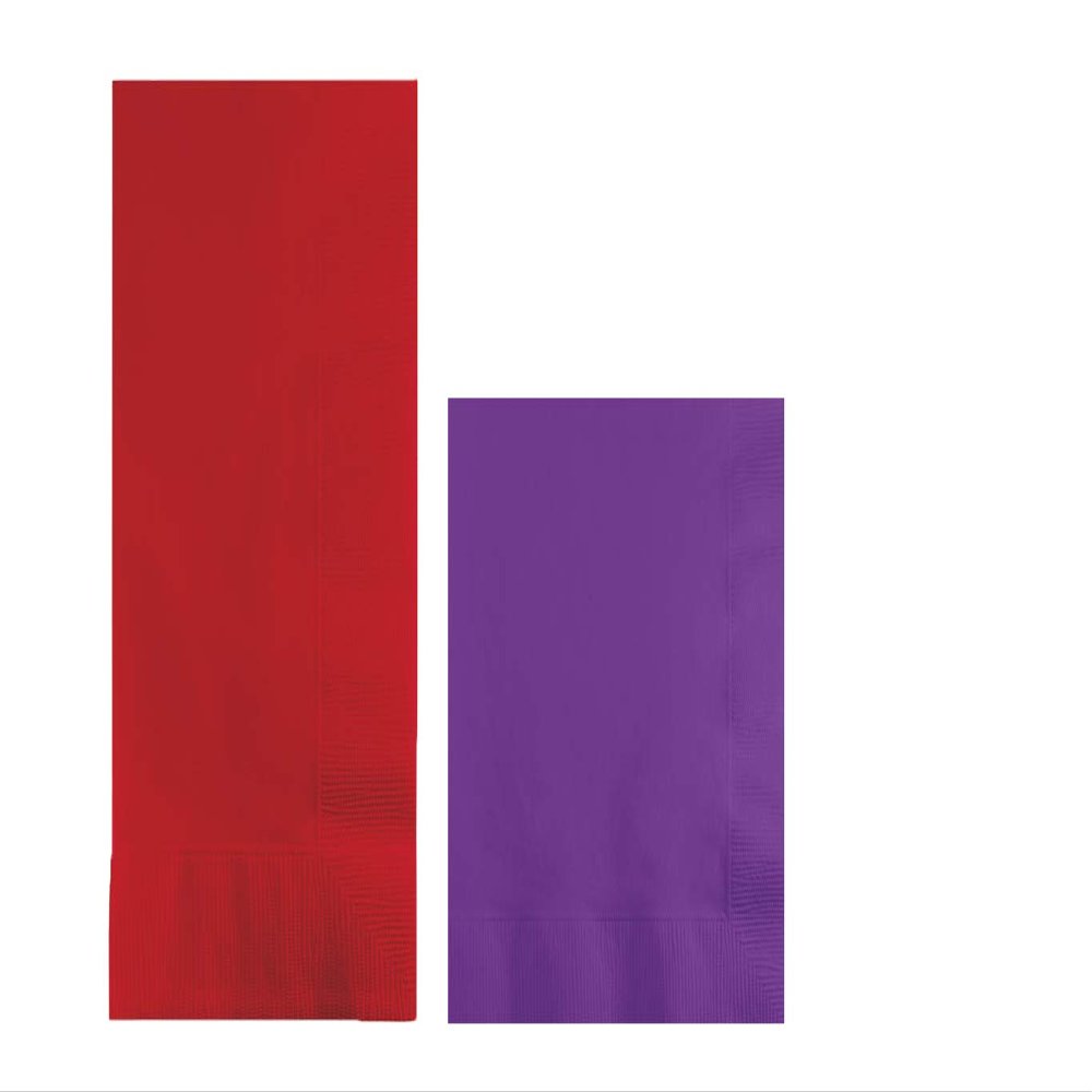 Converting Paper Bulk Party Napkin Bundle, 100 Red Dinner and 200 Amethyst Purple Beverage/Cocktail Paper Napkins, Box of 300 Napkins