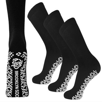 3 Pairs of Non-Skid Diabetic Crew Socks, Non Binding Top Therapeutic Cotton Gripper Socks (Black, Size: 13-15)