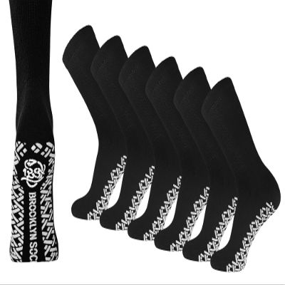 6 Pairs of Non-Skid Diabetic Crew Socks, Non Binding Top Therapeutic Cotton Gripper Socks (Black, Size: 10-13)