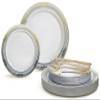" OCCASIONS " 150pcs set (25 Guests)-Wedding Plastic Plates & cutlery -Disposable Dinnerware 10.25'', 7.5'' + Silverware w/double fork (Scalloped in White/Blue & Gold) view 1