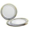 " OCCASIONS " 150pcs set (25 Guests)-Wedding Plastic Plates & cutlery -Disposable Dinnerware 10.25'', 7.5'' + Silverware w/double fork (Scalloped in White/Blue & Gold) view 2
