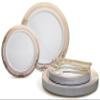 " OCCASIONS " 150pcs set (25 Guests)-Wedding Plastic Plates & cutlery -Disposable Dinnerware 10.25'', 7.5'' + Silverware w/double fork (Scalloped in White/Blush & Gold) view 1