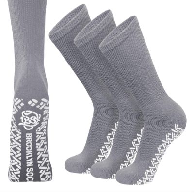 3 Pairs of Non-Skid Diabetic Crew Socks, Non Binding Top Therapeutic Cotton Gripper Socks (Grey, Size: 10-13)