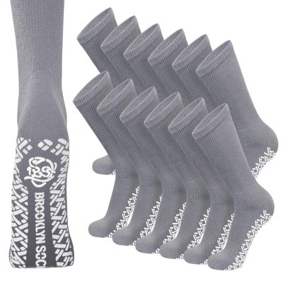 12 Pairs of Non-Skid Diabetic Crew Socks, Non Binding Top Therapeutic Cotton Gripper Socks (Grey, Size: 10-13)
