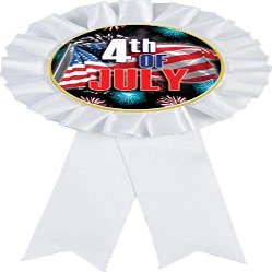 Crown Awards 4th of July White Rosette Ribbon Award, Fourth of July Trophy Ribbon Prize, 5 Pack Prime