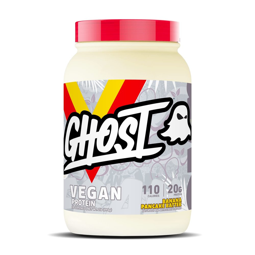 GHOST Vegan Protein Powder, Banana Pancake Batter - 2lb, 20g of Protein - Plant-Based Pea & Organic Pumpkin Protein - Post Workout & Nutrition Shakes, Smoothies, & Baking - Soy & Gluten-Free