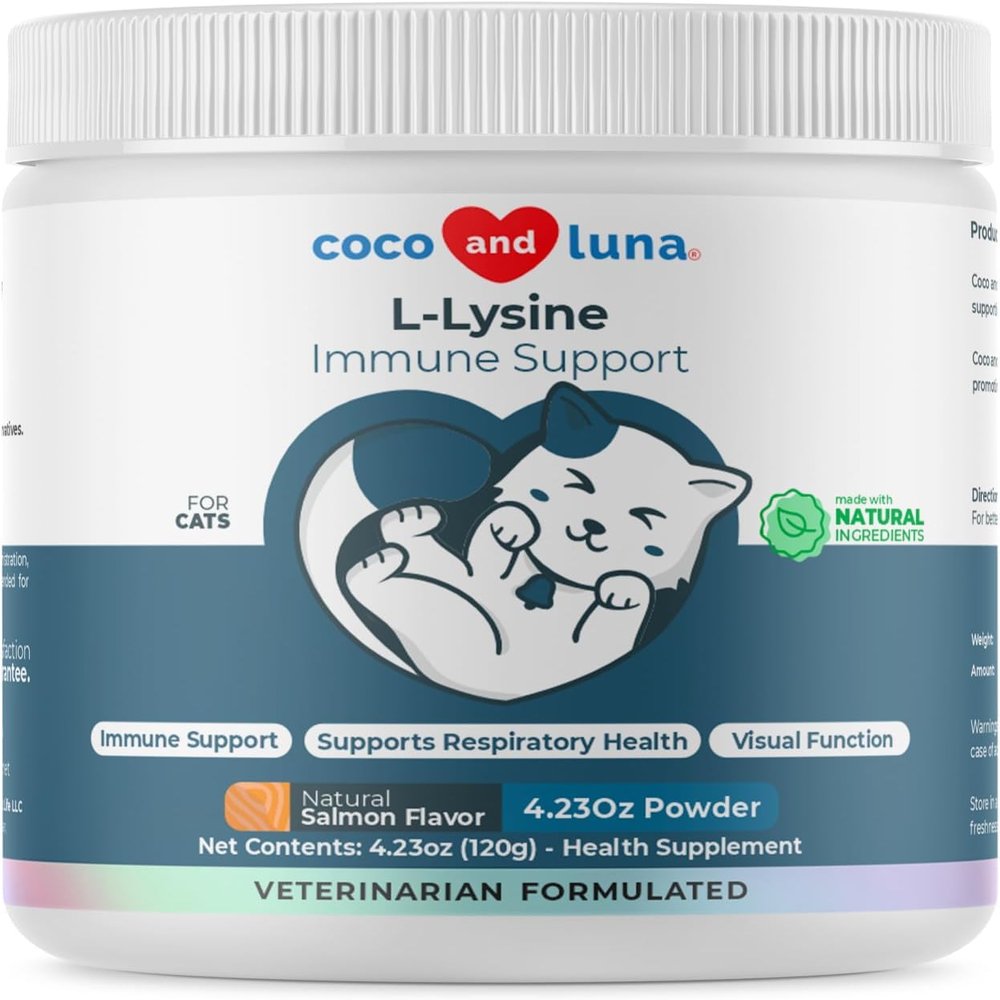 L-Lysine Supplement for Cats 900mg/scoop - Cat Supplement for Sneezing and Runny Nose, Cold, Immune Support, Eye Function, and Respiratory Health  Lysine Powder