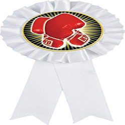 Crown Awards Boxing White Rosette Ribbon Award, Boxing Glove Trophy Ribbon Prize, 1 Pack