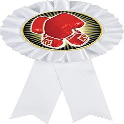 Crown Awards Boxing White Rosette Ribbon Award, Boxing Glove Trophy Ribbon Prize, 1 Pack