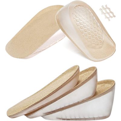 Ailaka 2 Pairs Gel Height Increase Insole, Invisible Heel Lift Inserts, Elastic Shock Absorption Pads 3 Heights for Men & Women