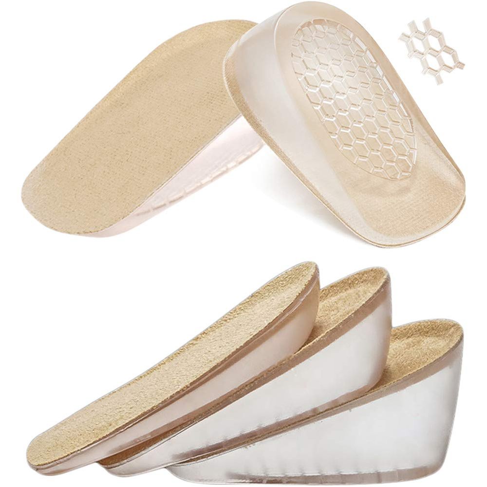 Ailaka 2 Pairs Gel Height Increase Insole, Invisible Heel Lift Inserts, Elastic Shock Absorption Pads 3 Heights for Men & Women