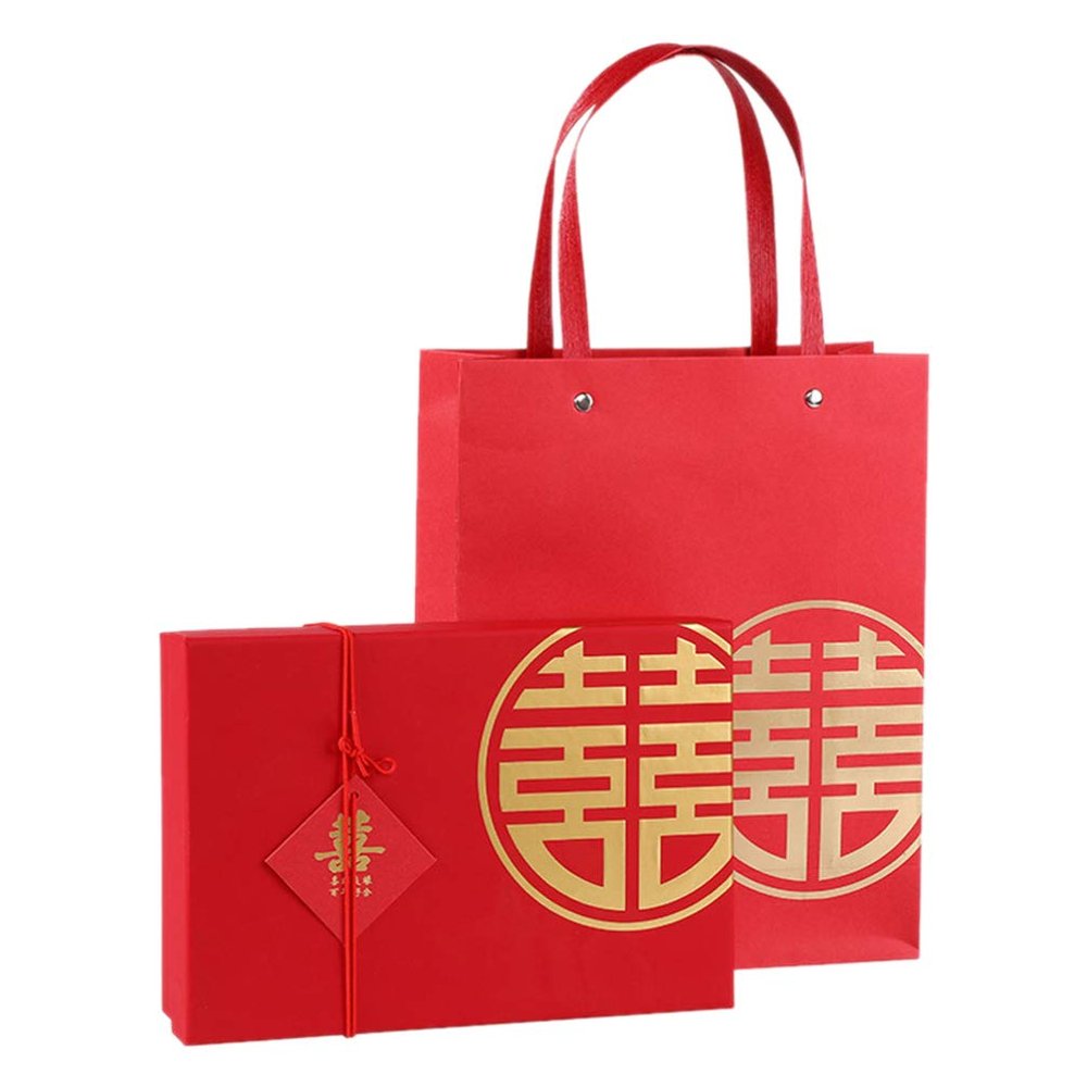 Amosfun 2pcs Red Paper Boxes Chinese Wedding Present Bags Practical Festival Holiday Present Bags Decorative Storage Containers for Birthday Party Wedding-Large Size