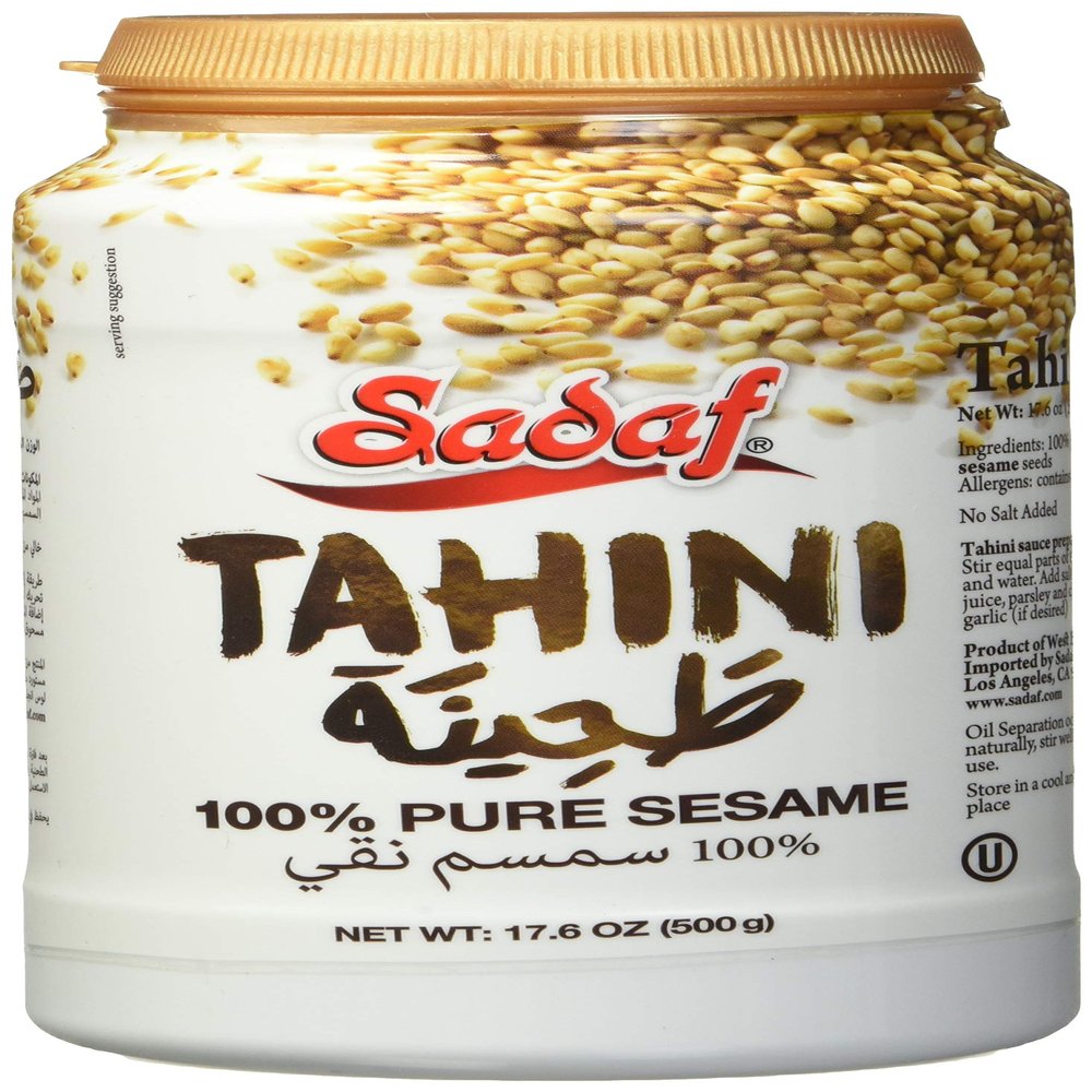 Sadaf Sesame Tahini Paste - 100% Pure Sesame Paste from ground sesame seeds - Tahini paste for Hummus, Baba Ghanoush and Dressings - Sesame Butter - 17. 6 Bottle