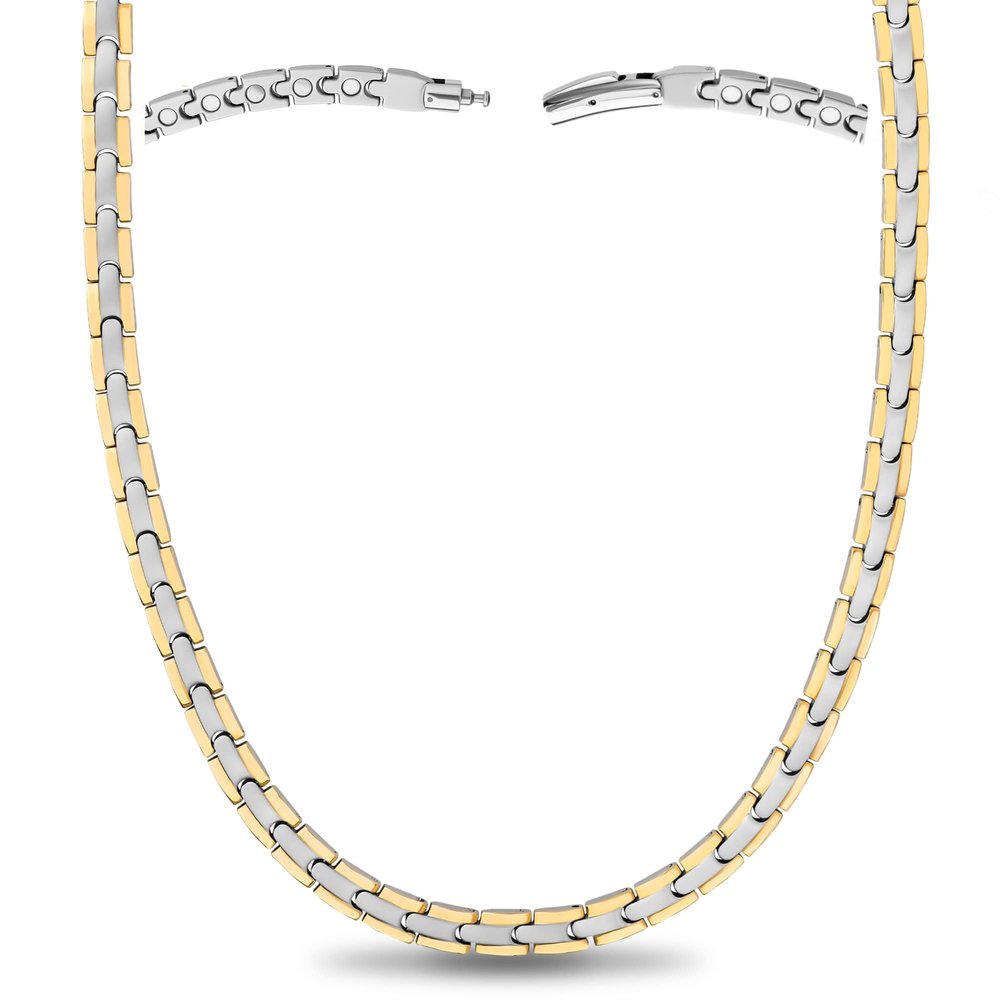 MagnetRX Titanium Magnetic Necklace Ultra Strength Magnetic Necklaces for Women & Men Effective Titanium Necklace with 55 Magnets (Silver & Gold, 19.25 Inches)