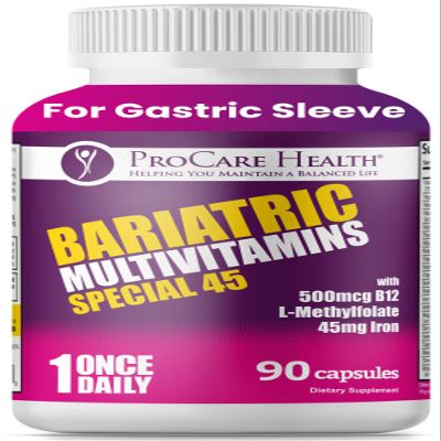 ProCare Health Bariatric Multivitamin with Iron 45mg (90 Capsules) with Reduced B12 - Post-Op Bariatric Vitamins for Gastric Bypass, Sleeve, Duodenal Switch, Sustain Recovery & Energy (3 Month Supply)