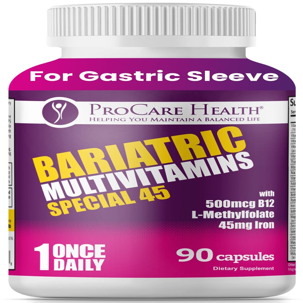 ProCare Health Bariatric Multivitamin with Iron 45mg (90 Capsules) with Reduced B12 - Post-Op Bariatric Vitamins for Gastric Bypass, Sleeve, Duodenal Switch, Sustain Recovery & Energy (3 Month Supply)