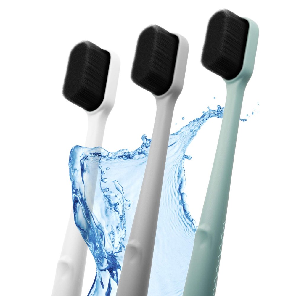 Ebris Saber Series Extra Soft Toothbrushes for Adults (3 Pack) | Soft Bristle Toothbrush, Over 10,000 Nano Sized Charcoal Bristles, Perfect Brush for Teeth Cleaning, Extra Gum Care & Enamel Protection