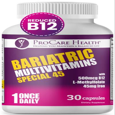 ProCare Health Bariatric Multivitamin with Iron (30 Capsule) 45mg Iron with Reduced B12 - Post-Op Bariatric Vitamins for Gastric Bypass Sleeve Patients, Sustains Recovery & Energy (1 Month Supply)