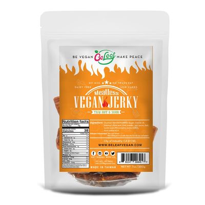 Beleaf Thai Hot & Sour Plant-Based Jerky | Delicious Meat Substitute | Low Carb, Non-GMO, Dairy Free, Plant Protein | Natural Ingredients | Spicy Healthy Snack 7oz (Thai Hot & Sour)