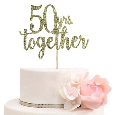 50 Years Together Cake Topper for 50th Anniversary Birthday Wedding Party Decorations, Gold Glitter