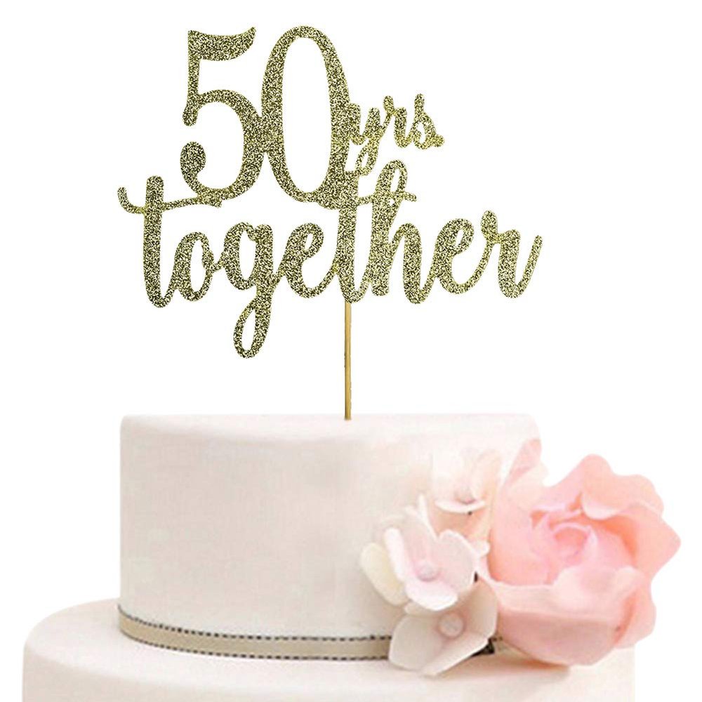 50 Years Together Cake Topper for 50th Anniversary Birthday Wedding Party Decorations, Gold Glitter