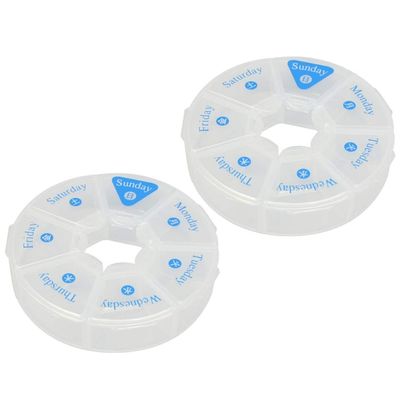 2pcs Portable Pill Organizer Compartments Round Design for Weekly Medication Storage Convenient Travel Use for Home and Go