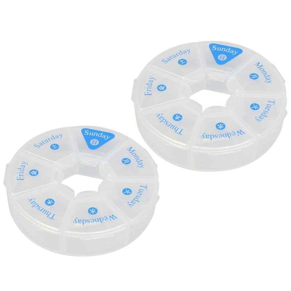 2pcs Portable Pill Organizer Compartments Round Design for Weekly Medication Storage Convenient Travel Use for Home and Go