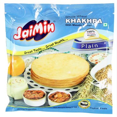 Jaimin Whole Wheat Plain Khakhra - (wheat flavour wheat snack) - 200g - (with free masala packet inside) - (pack of 4)