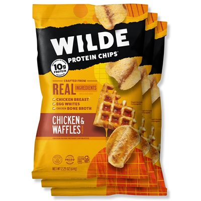 WILDE Chicken & Waffles Protein Chips, Thin and Crispy, High Protein, Keto, Made with Real Ingredients, 2.25oz Bags (Pack of 3)