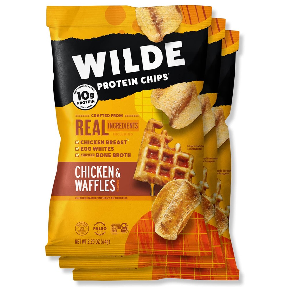 WILDE Chicken & Waffles Protein Chips, Thin and Crispy, High Protein, Keto, Made with Real Ingredients, 2.25oz Bags (Pack of 3)