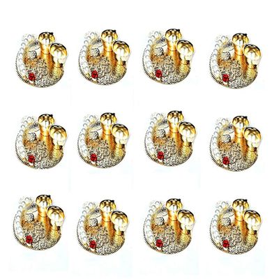 Itiha Pearl Floral Set of 12 Haldi Kumkum Holders or Kankavati for Wedding Return Gift, Diwali Gift, Mehendi Return Gift, Bulk Gift Items (4.5 inches)