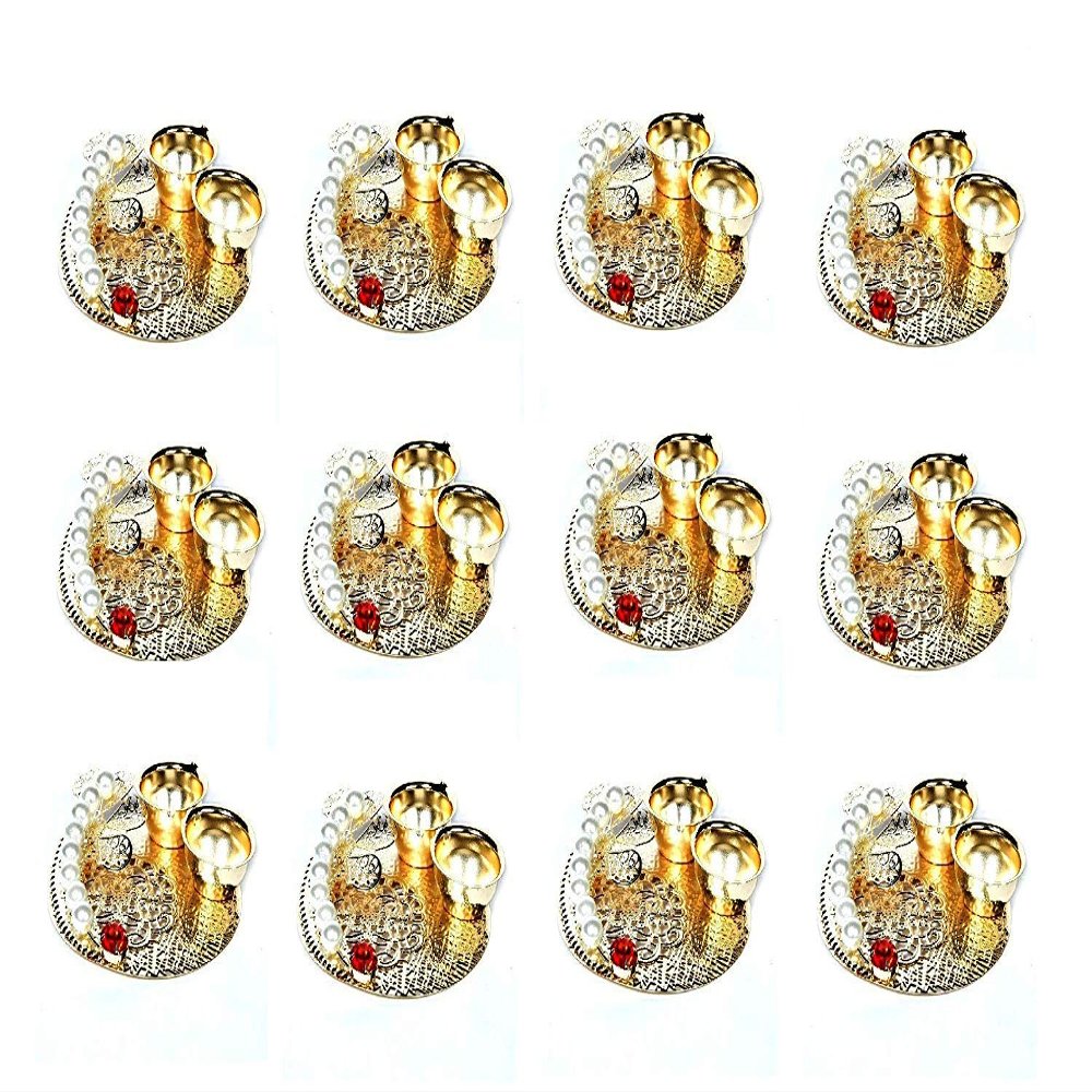 Itiha Pearl Floral Set of 12 Haldi Kumkum Holders or Kankavati for Wedding Return Gift, Diwali Gift, Mehendi Return Gift, Bulk Gift Items (4.5 inches)