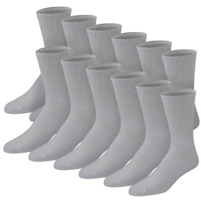 12 Pairs of Premium Cotton Loose Top Diabetic Neuropathy Crew Socks (10-13, Gray)
