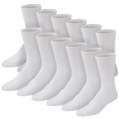 12 Pairs of Premium Cotton Loose Top Diabetic Neuropathy Crew Socks (13-16, White)