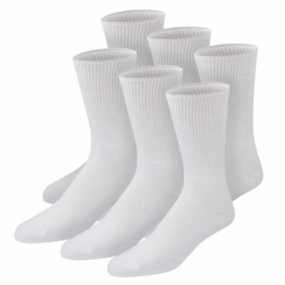6 Pairs of Premium Cotton Loose Top Diabetic Neuropathy Crew Socks (13-16, White)
