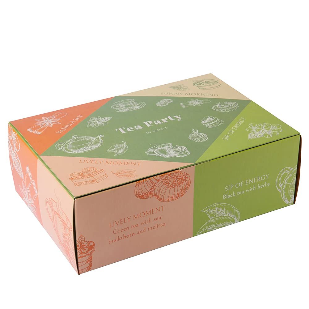 ACORUS Tea Party with 4 Different Flavors | Tea Set | 40 Count Natural Rooibos, Black Tea, Green Tea Packs with Beautiful Gift Box | Tea Bags Variety Pack