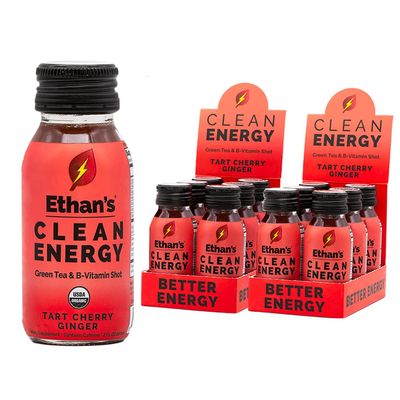 Ethan's Organic Clean Energy Shots Tart Cherry Ginger, Sugar Free Natural Pre-Workout Focus Boost, Gluten Free, Vegan, B6 & B12 Vitamin C with Green Tea Extract and Guayusa (12 Pack of 2oz Shots)