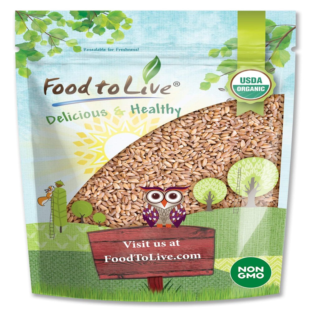 Food to Live Organic Italian Pearled Farro, 1.5 Pounds Whole Farro Grain, Good Source of Fiber and Protein, Great for Salads, Soups, Risottos, Free of Sodium, Non-GMO, Kosher, Vegan, Bulk