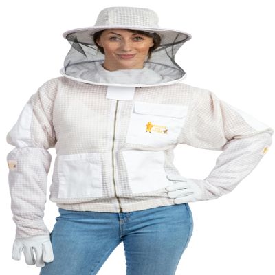Massive Bee Store -- Beekeeping Fully Ventilated Jacket in Multi-Color with Round Veil (M, White)