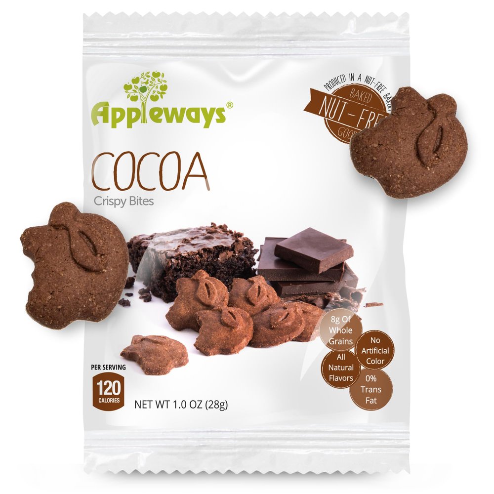 Appleways Whole Grain Cocoa Crispy Bites, All-Natural Individually Wrapped Crispy Chocolate Dark Cocoa Mini Bites, Made in USA, 108 Count, 1.0 Oz