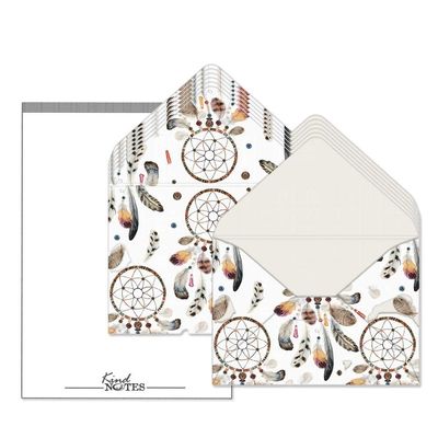 KindNotes Unique Mini Decorative Envelopes with Cardstock Papers | Set Includes 12 Linen-Textured Envelopes and 14 Blank Papers - Dream Catcher