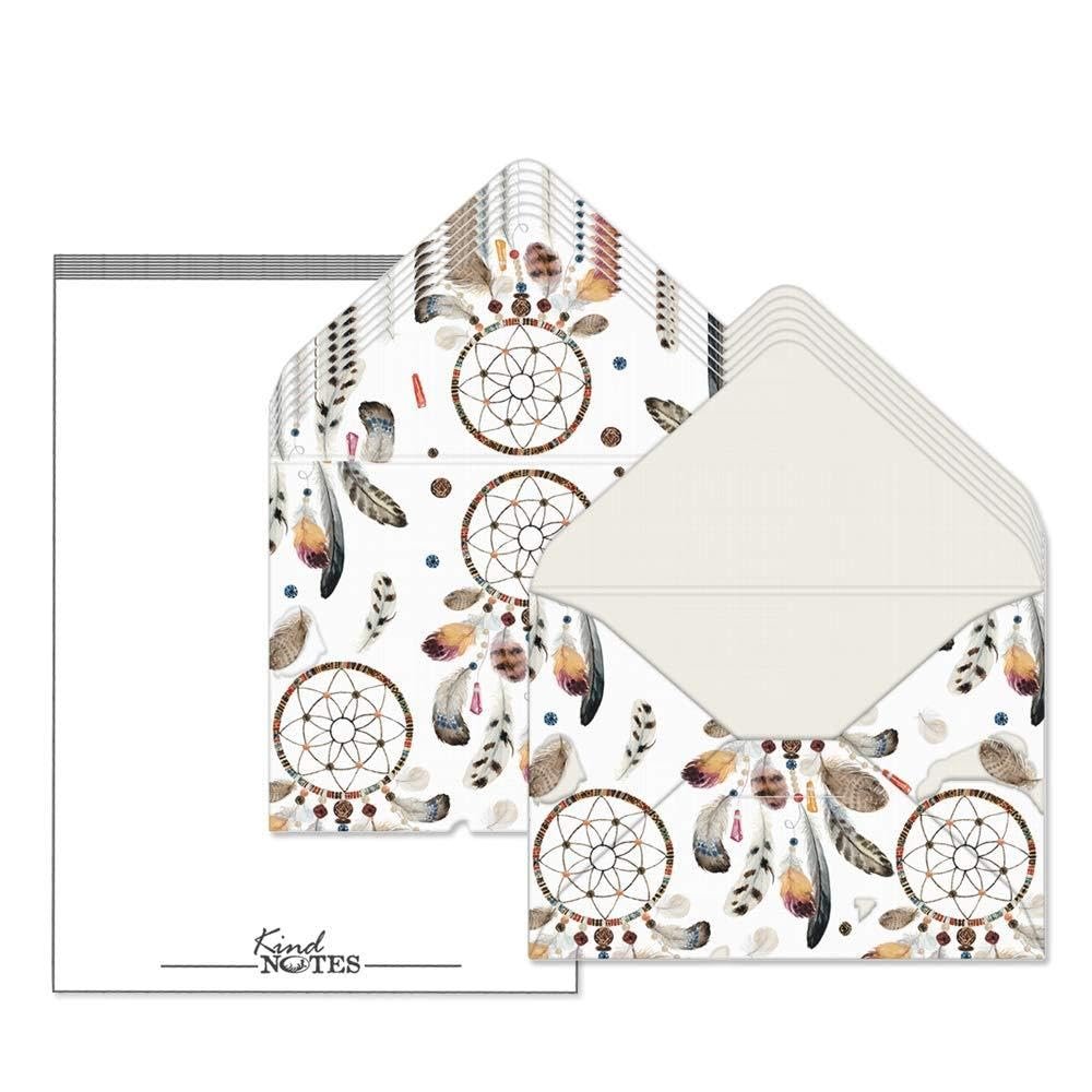KindNotes Unique Mini Decorative Envelopes with Cardstock Papers | Set Includes 12 Linen-Textured Envelopes and 14 Blank Papers - Dream Catcher