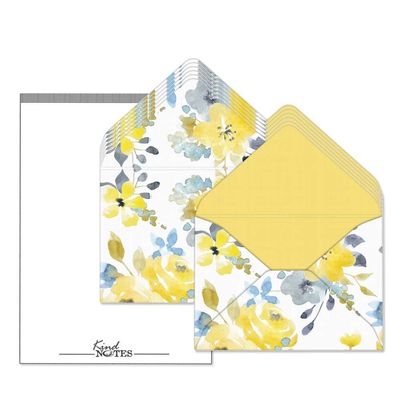 KindNotes Unique Mini Decorative Envelopes with Cardstock Papers | Set Includes 12 Linen-Textured Envelopes and 14 Blank Papers - Morning Sunshine