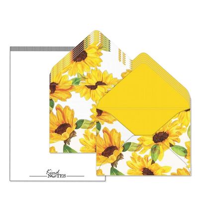 KindNotes Unique Mini Decorative Envelopes with Cardstock Papers | Set Includes 12 Linen-Textured Envelopes and 14 Blank Papers - Wild Sunflowers
