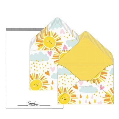 KindNotes Unique Mini Decorative Envelopes with Cardstock Papers | Set Includes 12 Linen-Textured Envelopes and 14 Blank Papers - Fun in The Sun